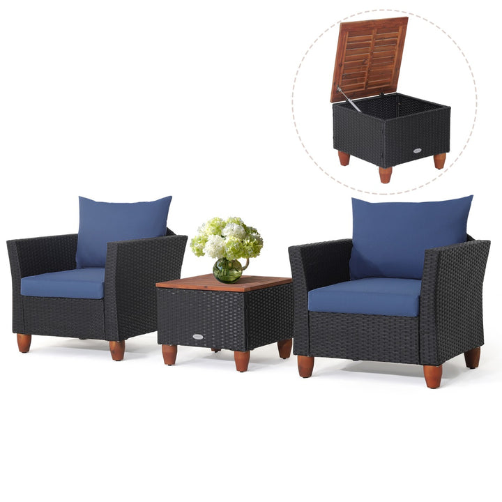 3 Pieces Patio Porch Furniture Set with Cushions and Storage Table - TidySpaces