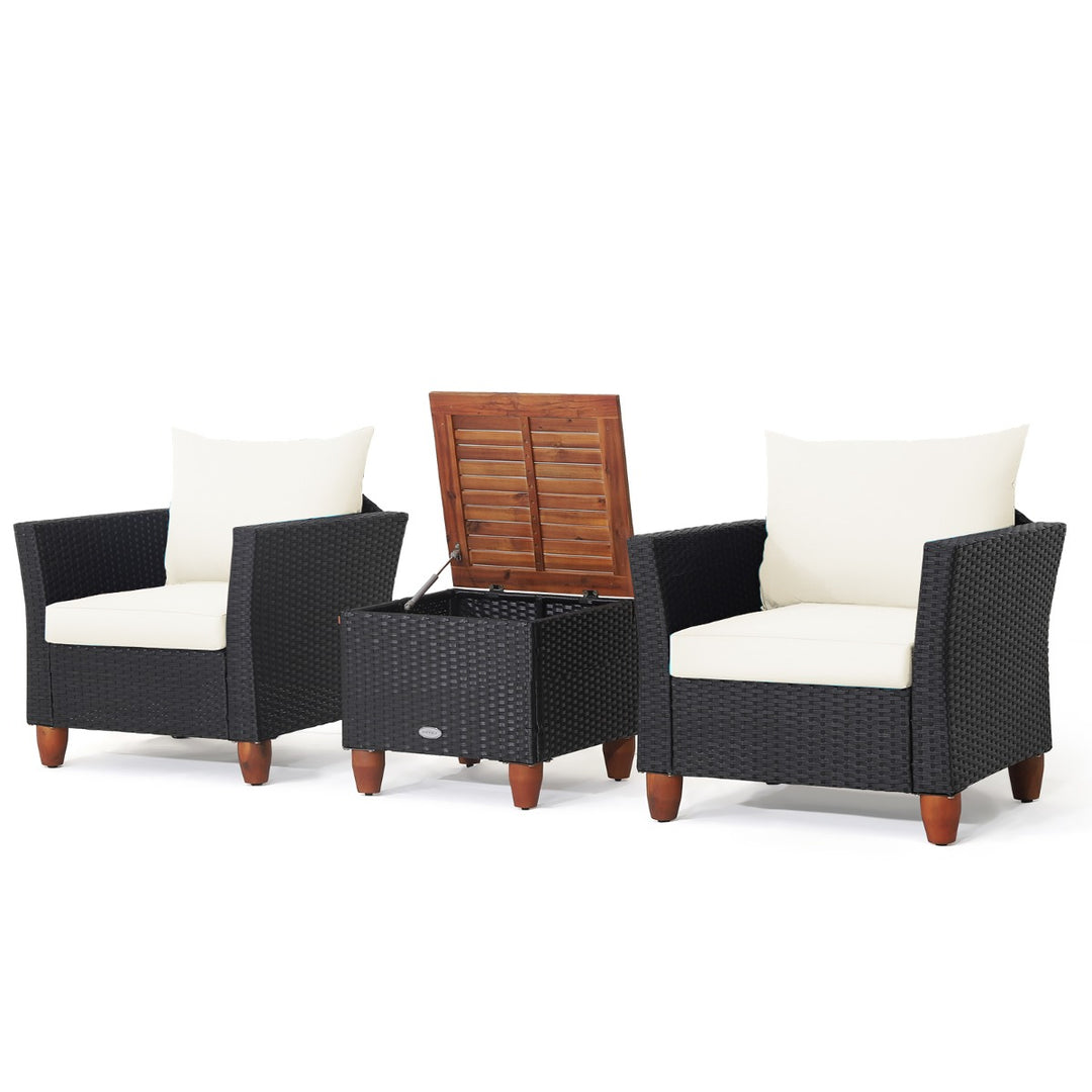 3 Pieces Patio Porch Furniture Set with Cushions and Storage Table White - TidySpaces