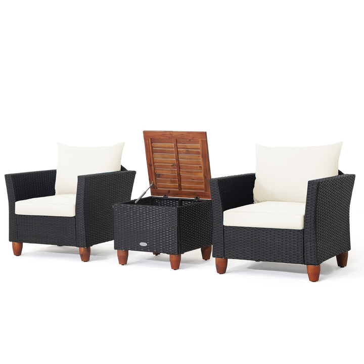 3 Pieces Patio Porch Furniture Set with Cushions and Storage Table White - TidySpaces