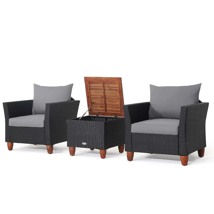 3 Pieces Patio Porch Furniture Set with Cushions and Storage Table Grey - TidySpaces