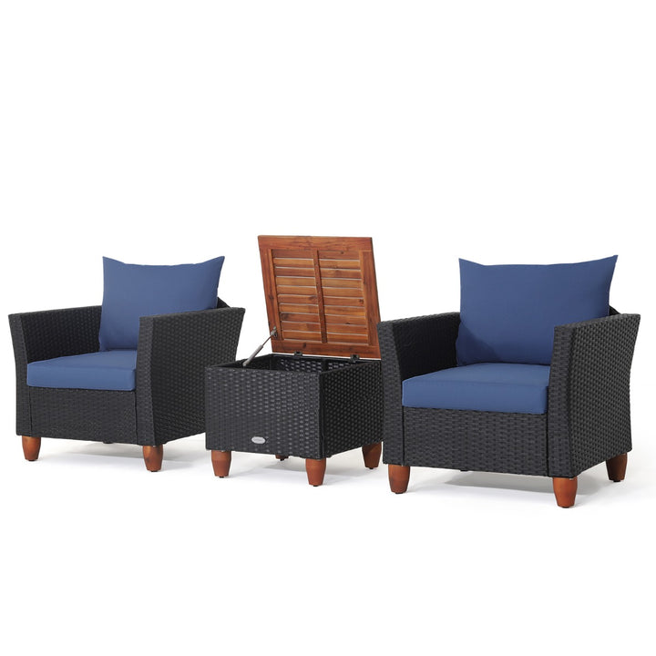 3 Pieces Patio Porch Furniture Set with Cushions and Storage Table Navy - TidySpaces