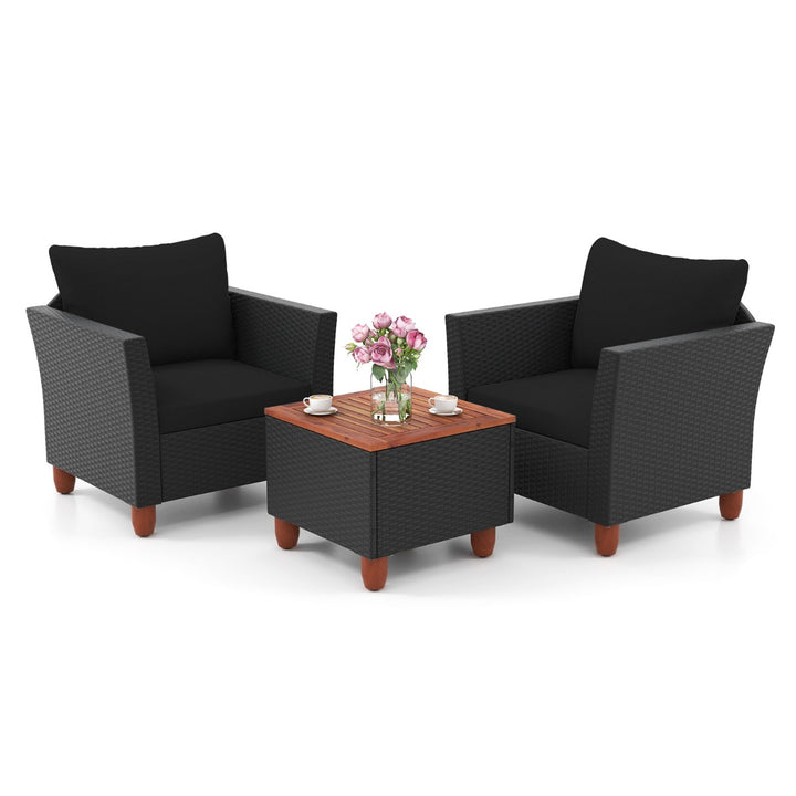 3 Pieces Patio Porch Furniture Set with Cushions and Storage Table Black - TidySpaces