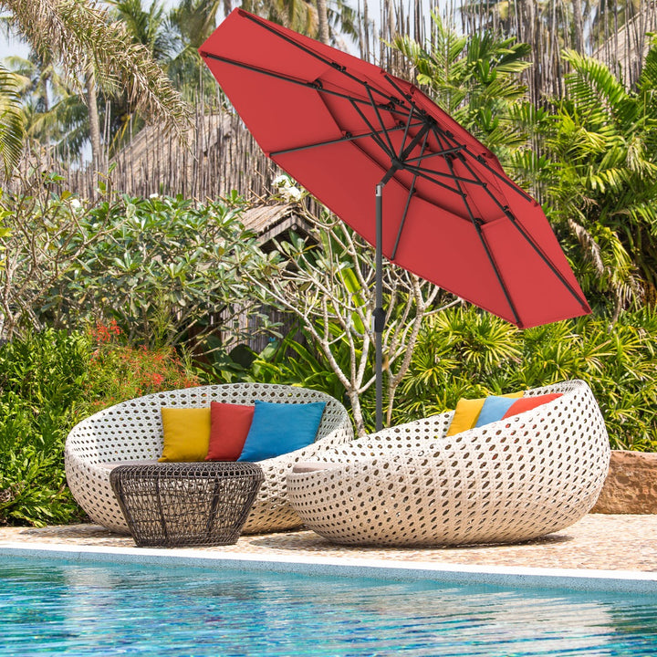 296cm 3 Tier Outdoor Umbrella With Double Vented for Market Backyard Pool Garden