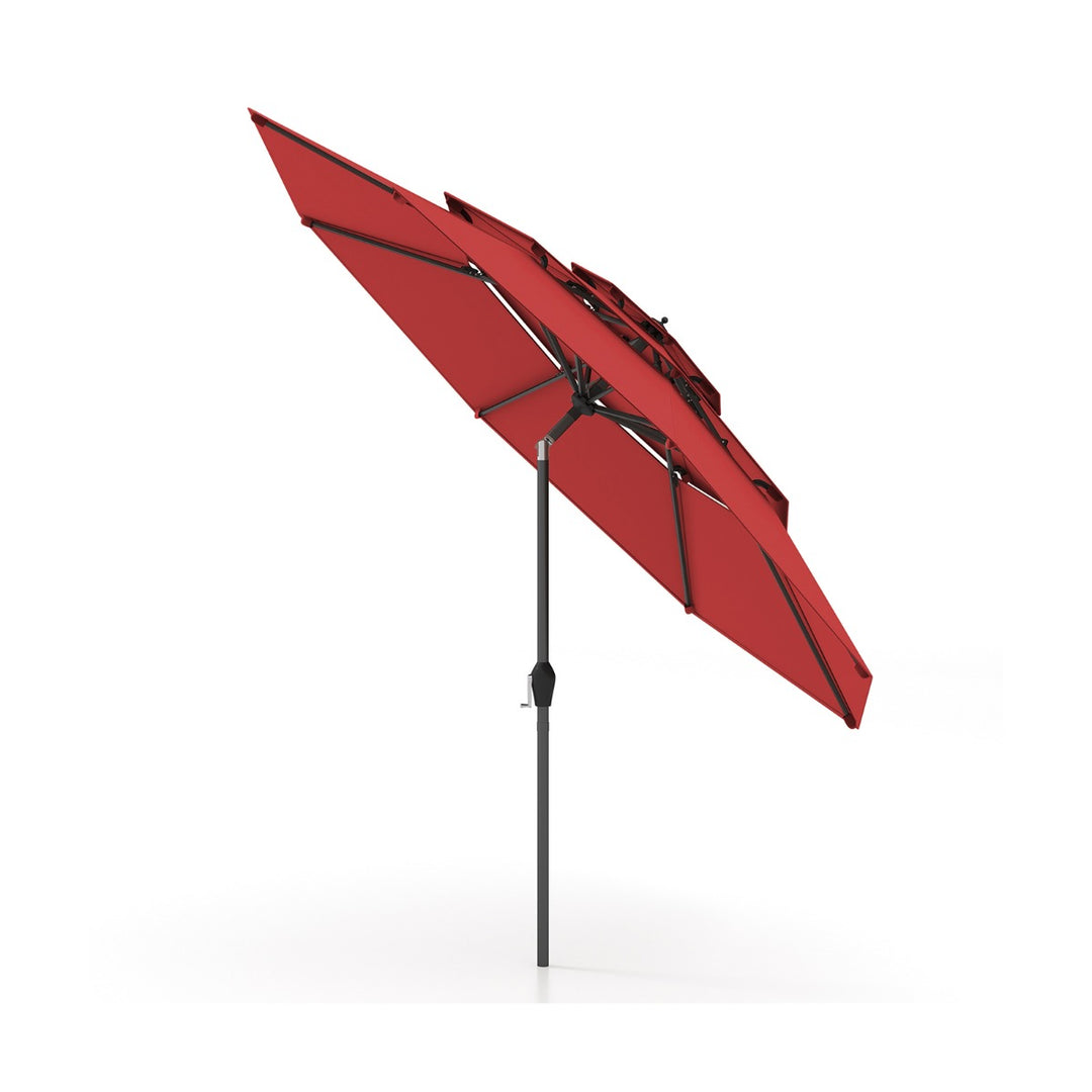 296cm 3 Tier Outdoor Umbrella With Double Vented for Market Backyard Pool Garden