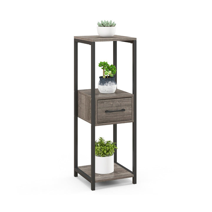 3 Tier Tall Metal Plant Stand with Drawer Anti-tipping Devices-Grey - TidySpaces