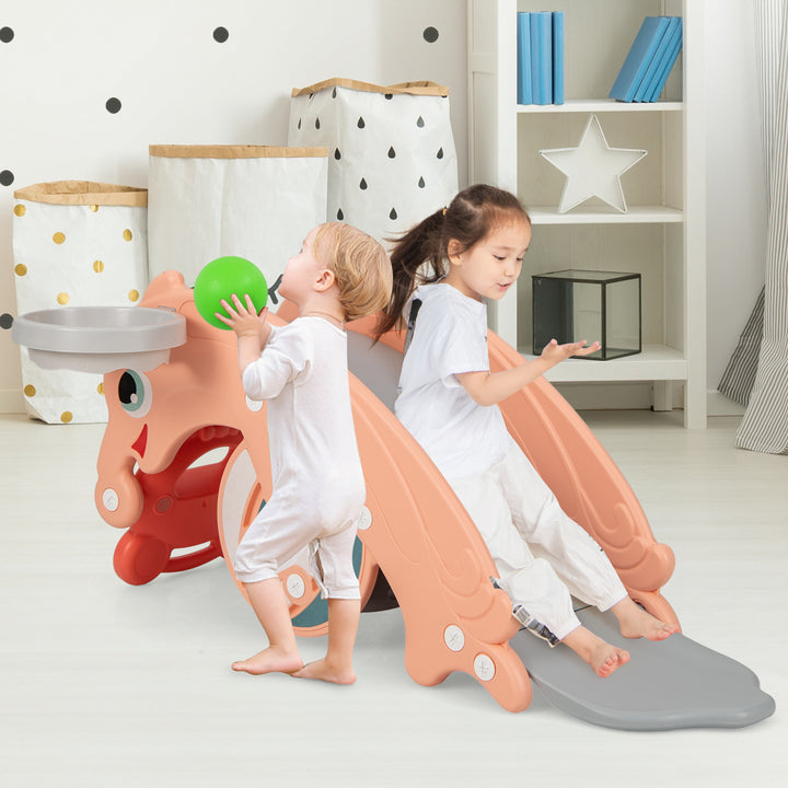 3 in 1 Kids Slide Rocking Horse Set Convertible with Basketball Hoop