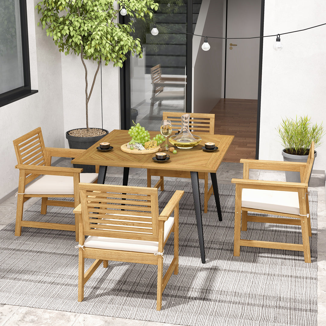 4-Person Acacia Wood Patio Table with Metal Legs