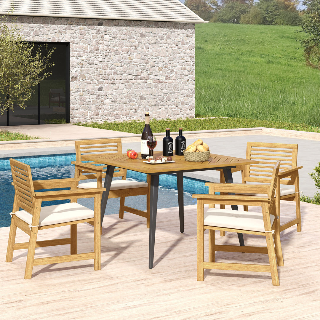 4-Person Acacia Wood Patio Table with Metal Legs