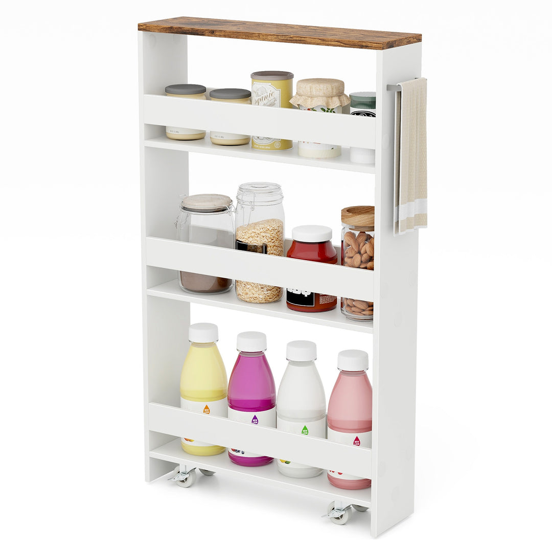 4 Tier Slim Storage Cart with Open Shelves and Wheels