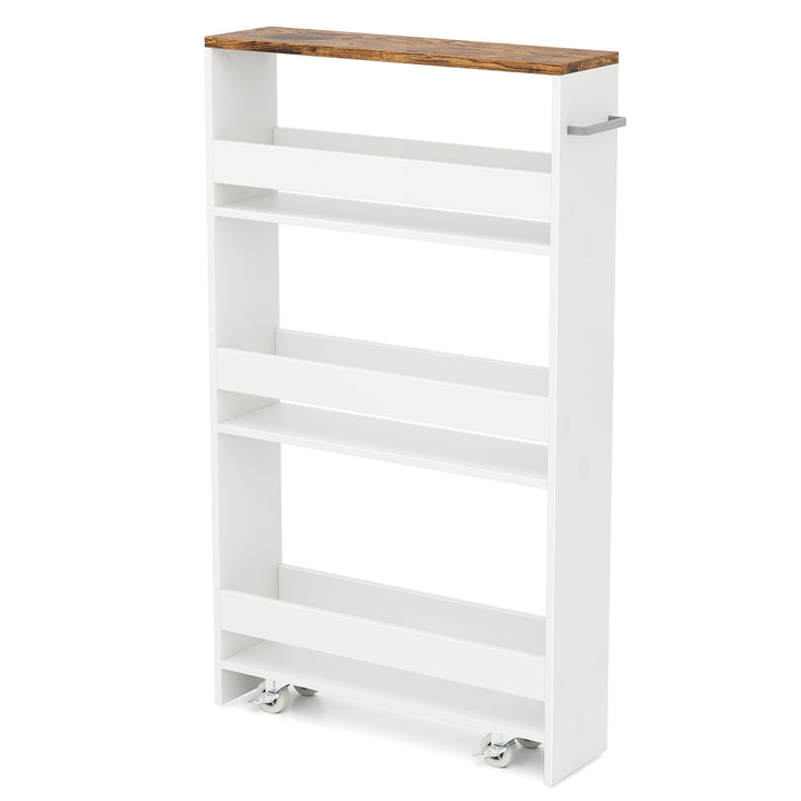 4 Tier Slim Storage Cart with Open Shelves and Wheels