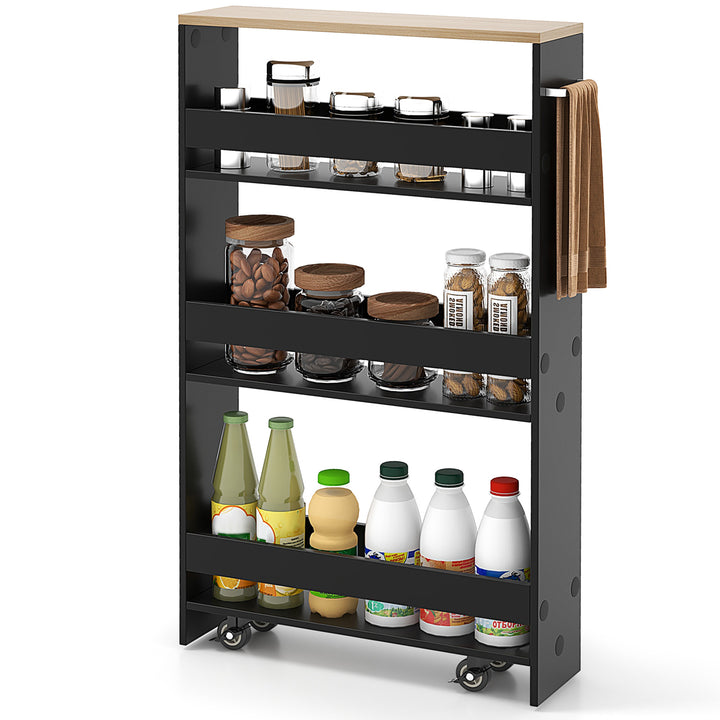 4 Tier Slim Storage Cart with Open Shelves and Wheels