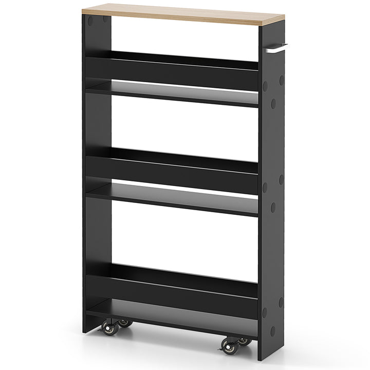 4 Tier Slim Storage Cart with Open Shelves and Wheels