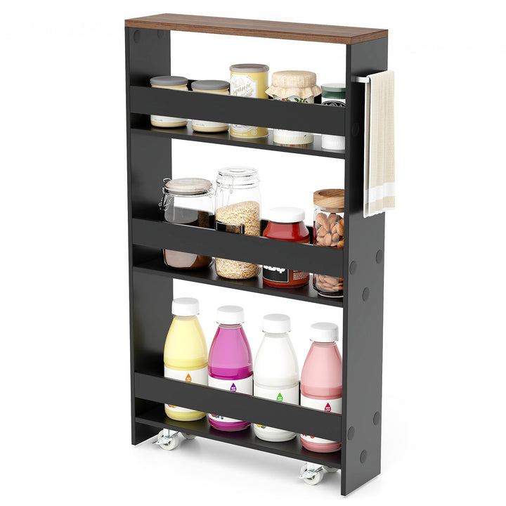 4 Tier Slim Storage Cart with Open Shelves and Wheels