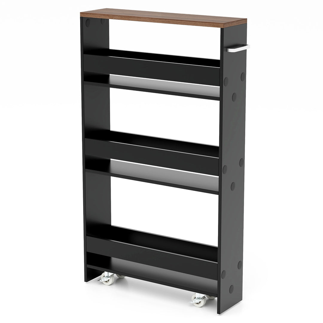 4 Tier Slim Storage Cart with Open Shelves and Wheels