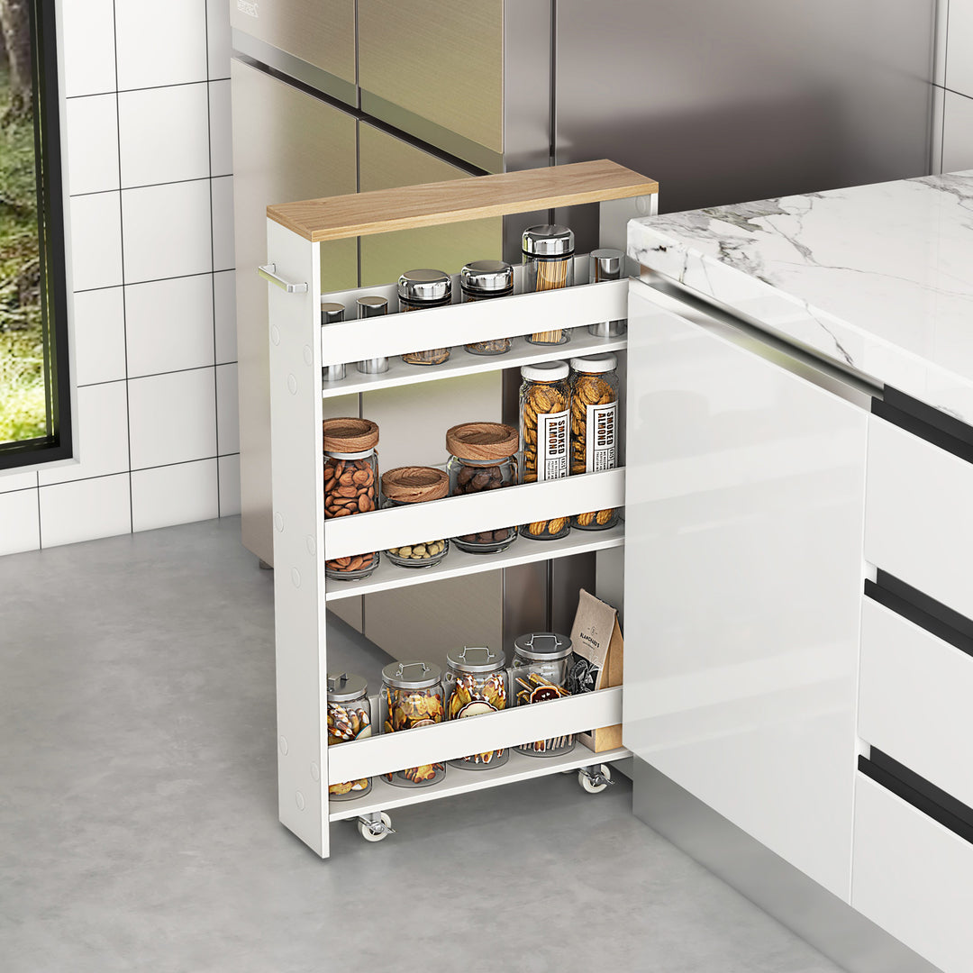 4 Tier Slim Storage Cart with Open Shelves and Wheels