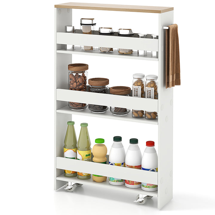 4 Tier Slim Storage Cart with Open Shelves and Wheels