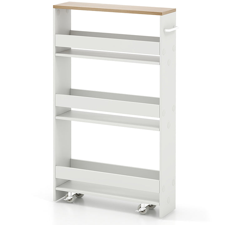 4 Tier Slim Storage Cart with Open Shelves and Wheels