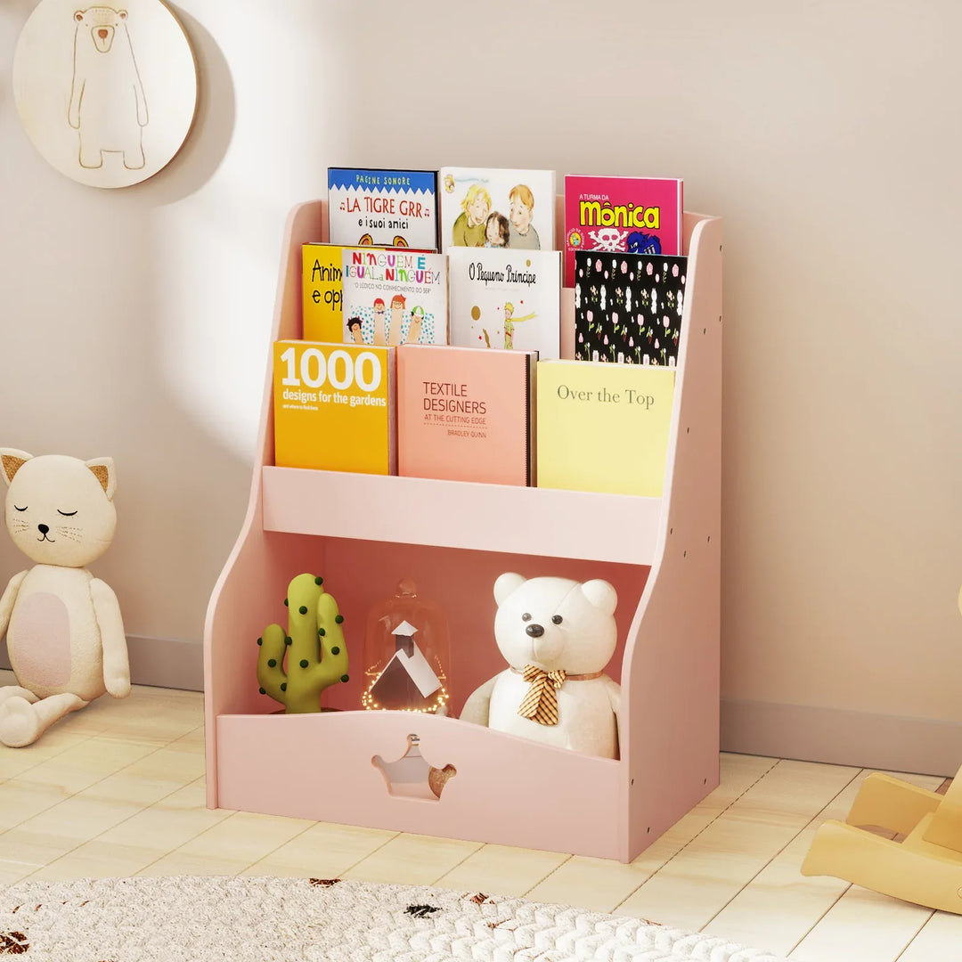 4-Tier Wooden Kids Bookshelf Bookcase Toy Storage Organizer - TidySpaces