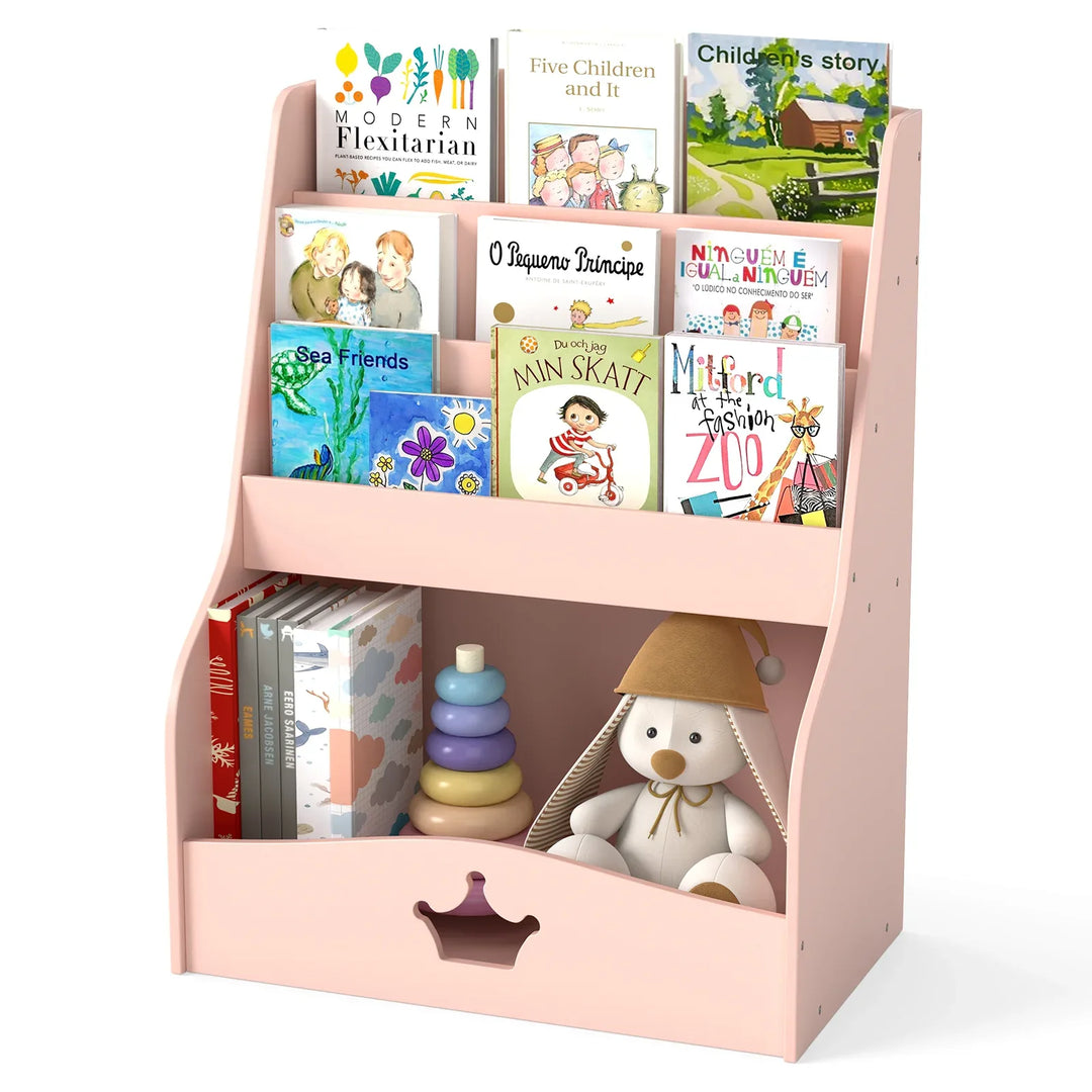 4-Tier Wooden Kids Bookshelf Bookcase Toy Storage Organizer - TidySpaces