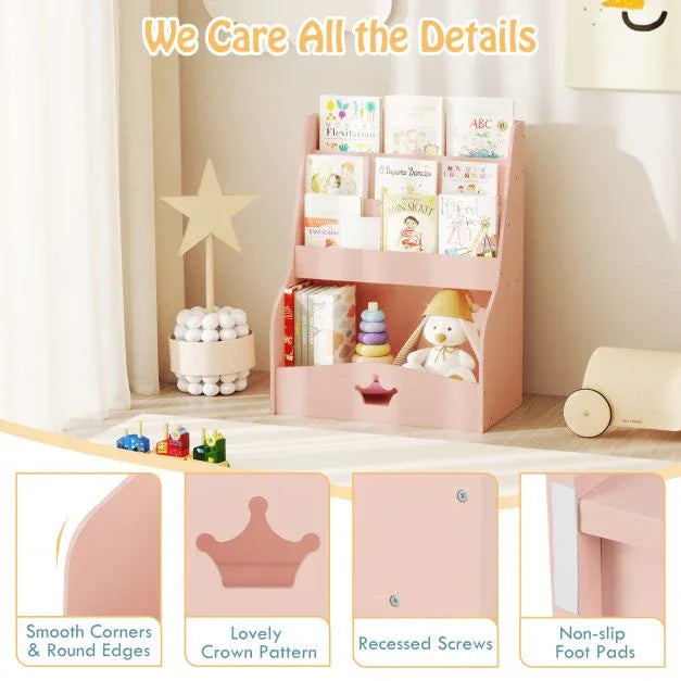 4-Tier Wooden Kids Bookshelf Bookcase Toy Storage Organizer - TidySpaces