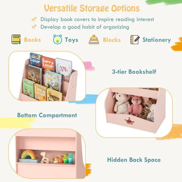 4-Tier Wooden Kids Bookshelf Bookcase Toy Storage Organizer - TidySpaces