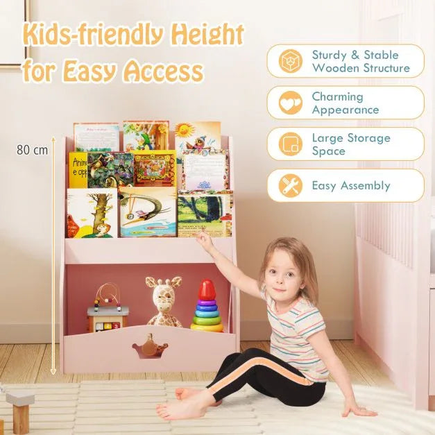 4-Tier Wooden Kids Bookshelf Bookcase Toy Storage Organizer - TidySpaces