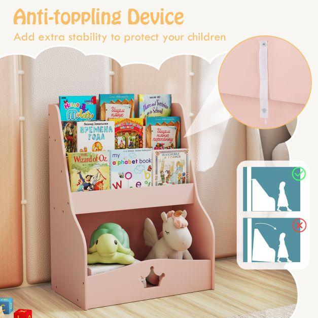 4-Tier Wooden Kids Bookshelf Bookcase Toy Storage Organizer - TidySpaces