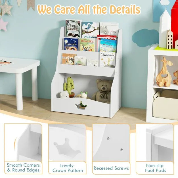 4-Tier Wooden Kids Bookshelf Bookcase Toy Storage Organizer - TidySpaces