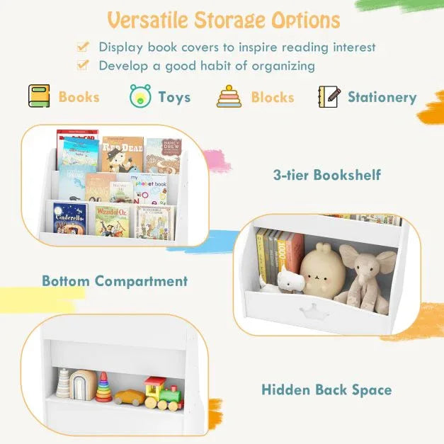 4-Tier Wooden Kids Bookshelf Bookcase Toy Storage Organizer - TidySpaces