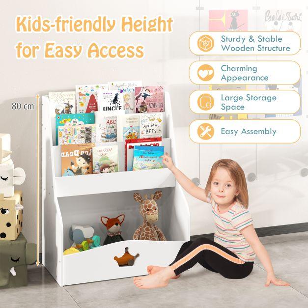 4-Tier Wooden Kids Bookshelf Bookcase Toy Storage Organizer - TidySpaces