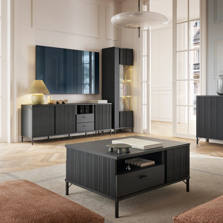 Lusaka Coffee Table 2 Door 1 Drawer in Black Graphite - TidySpaces