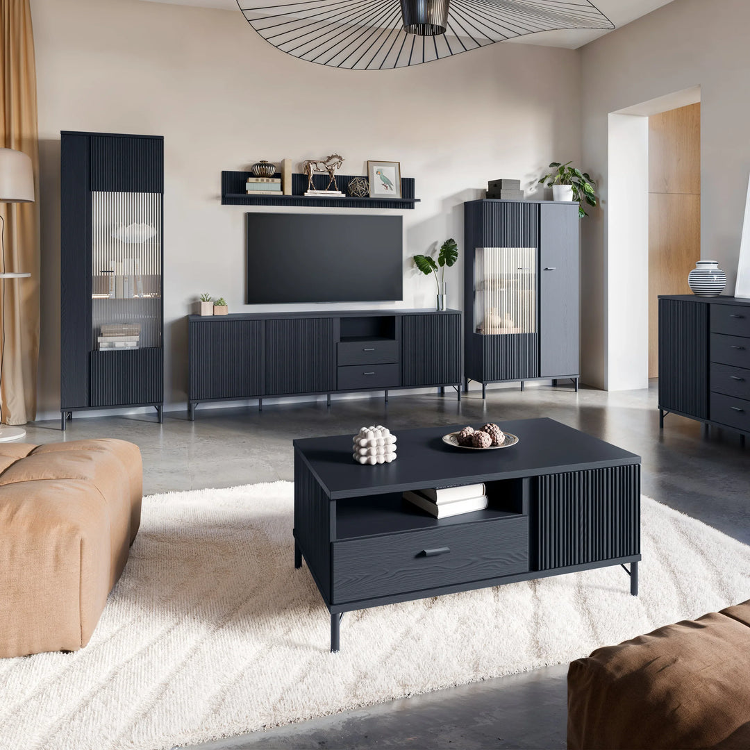 Lusaka Coffee Table 2 Door 1 Drawer in Black Graphite - TidySpaces