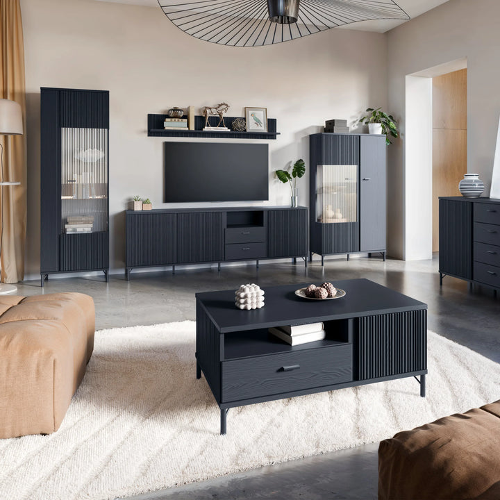 Lusaka Coffee Table 2 Door 1 Drawer in Black Graphite - TidySpaces