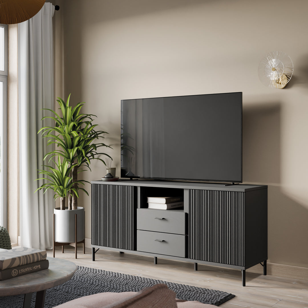 Lusaka TV Cabinet 2 Door 2 Drawer in Black Graphite - TidySpaces