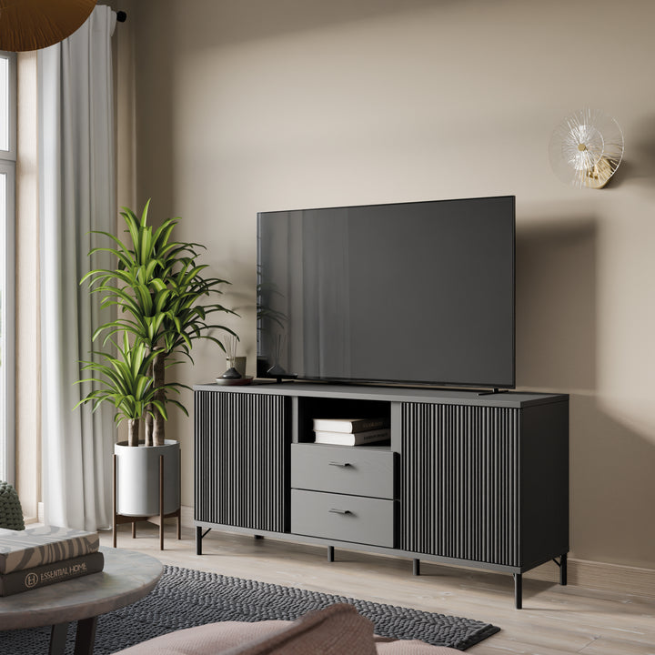 Lusaka TV Cabinet 2 Door 2 Drawer in Black Graphite - TidySpaces