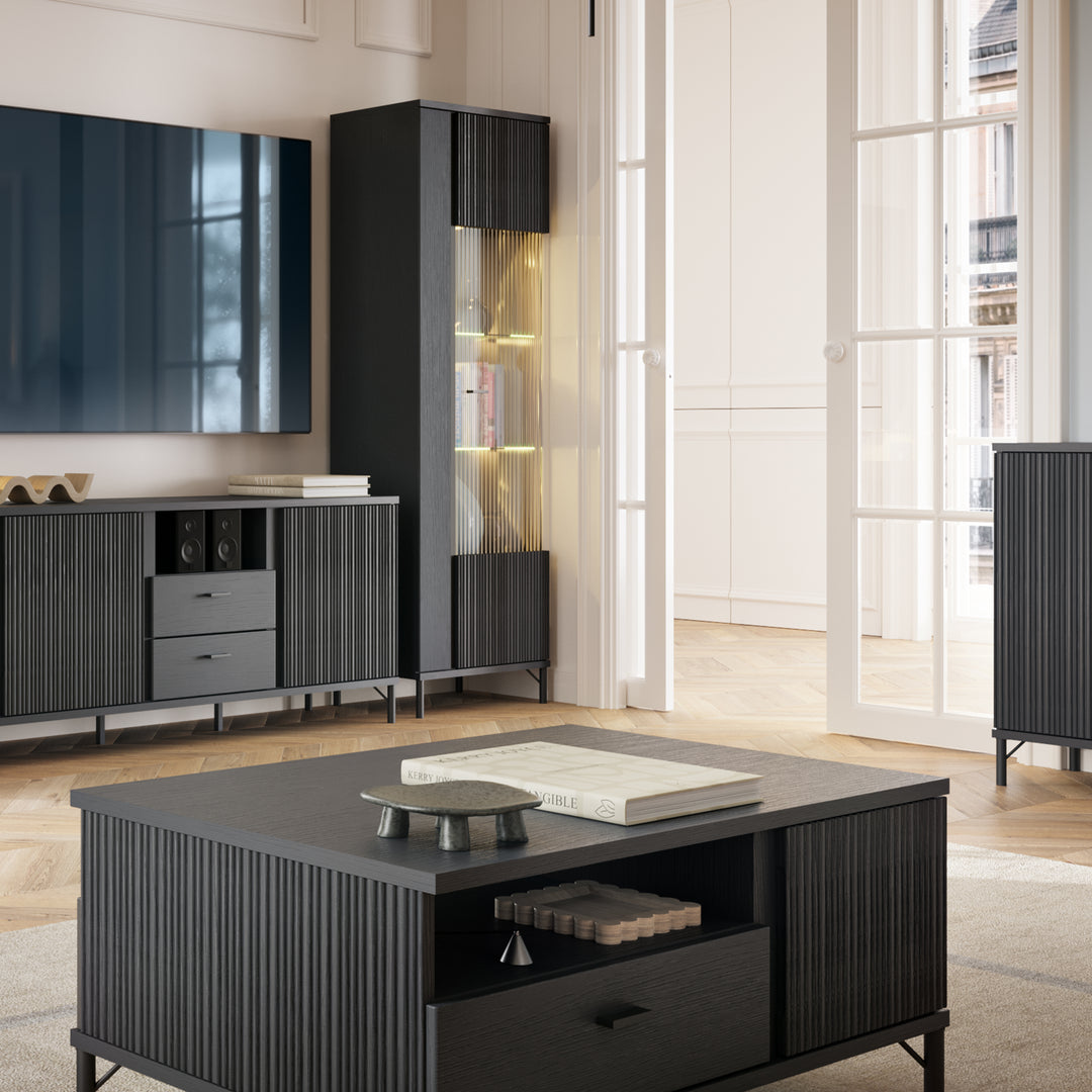 Lusaka TV Cabinet 2 Door 2 Drawer in Black Graphite - TidySpaces