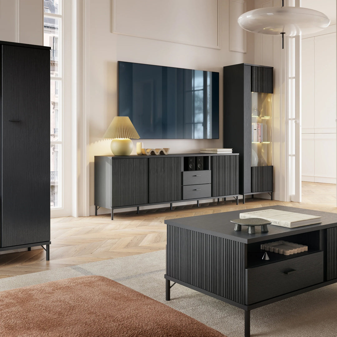 Lusaka TV Cabinet 3 Door 2 Drawer in Black Graphite - TidySpaces
