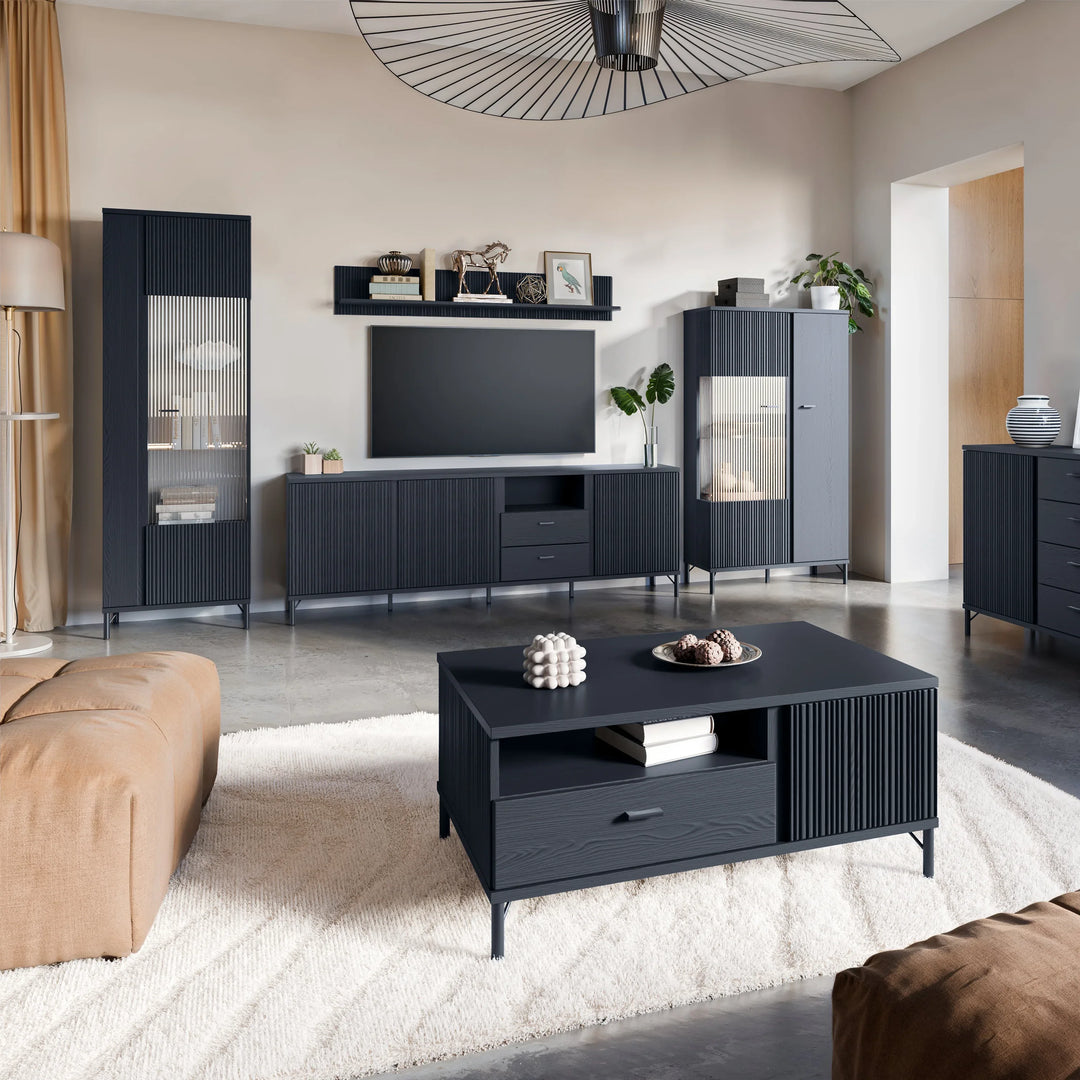 Lusaka TV Cabinet 3 Door 2 Drawer in Black Graphite - TidySpaces