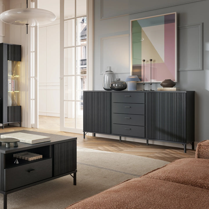 Lusaka Sideboard 2 Door 4 Drawer in Black Graphite - TidySpaces