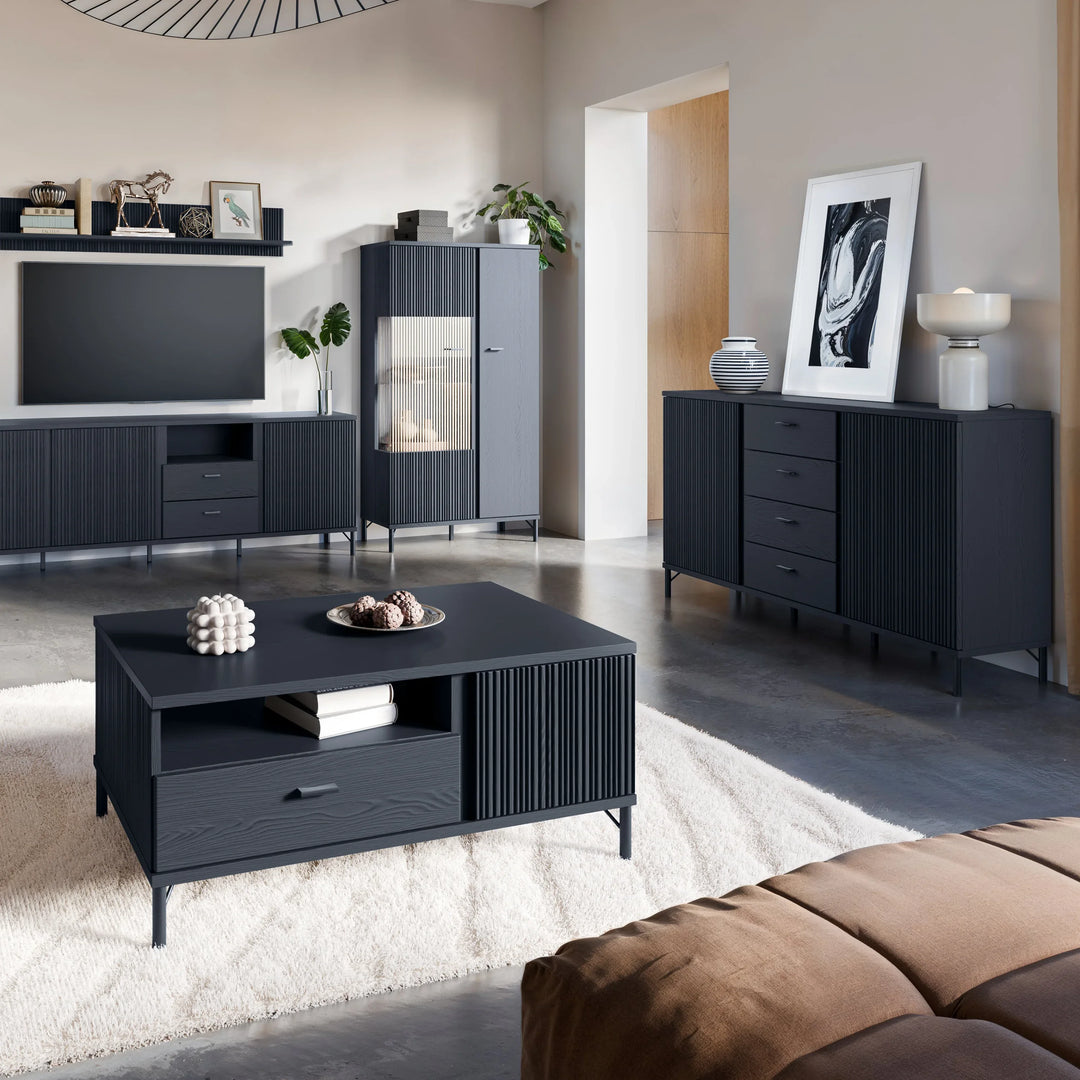Lusaka Sideboard 2 Door 4 Drawer in Black Graphite - TidySpaces