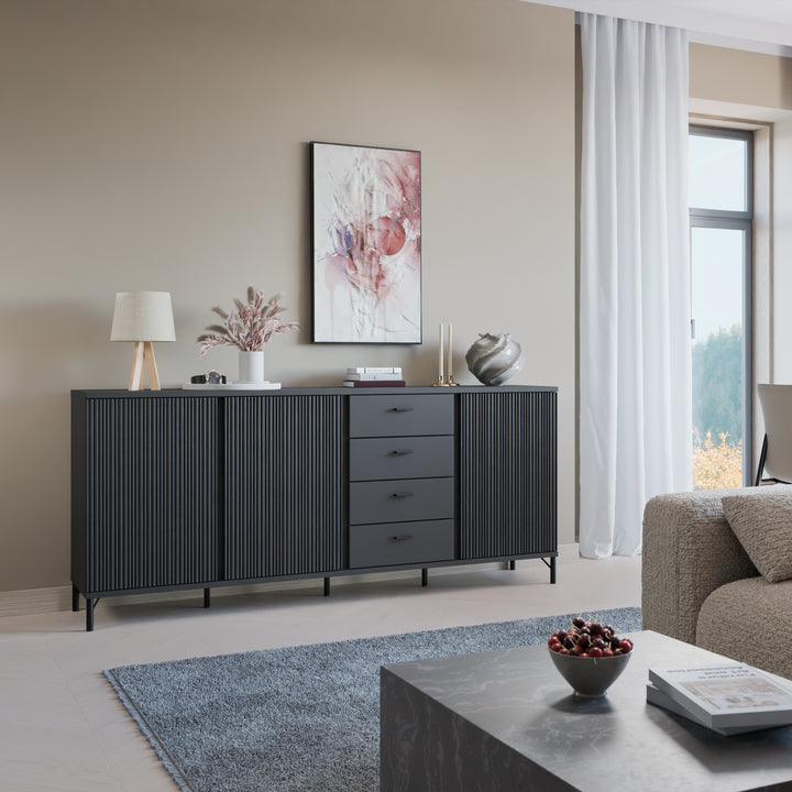 Lusaka Sideboard 3 Door 4 Drawer in Black Graphite - TidySpaces