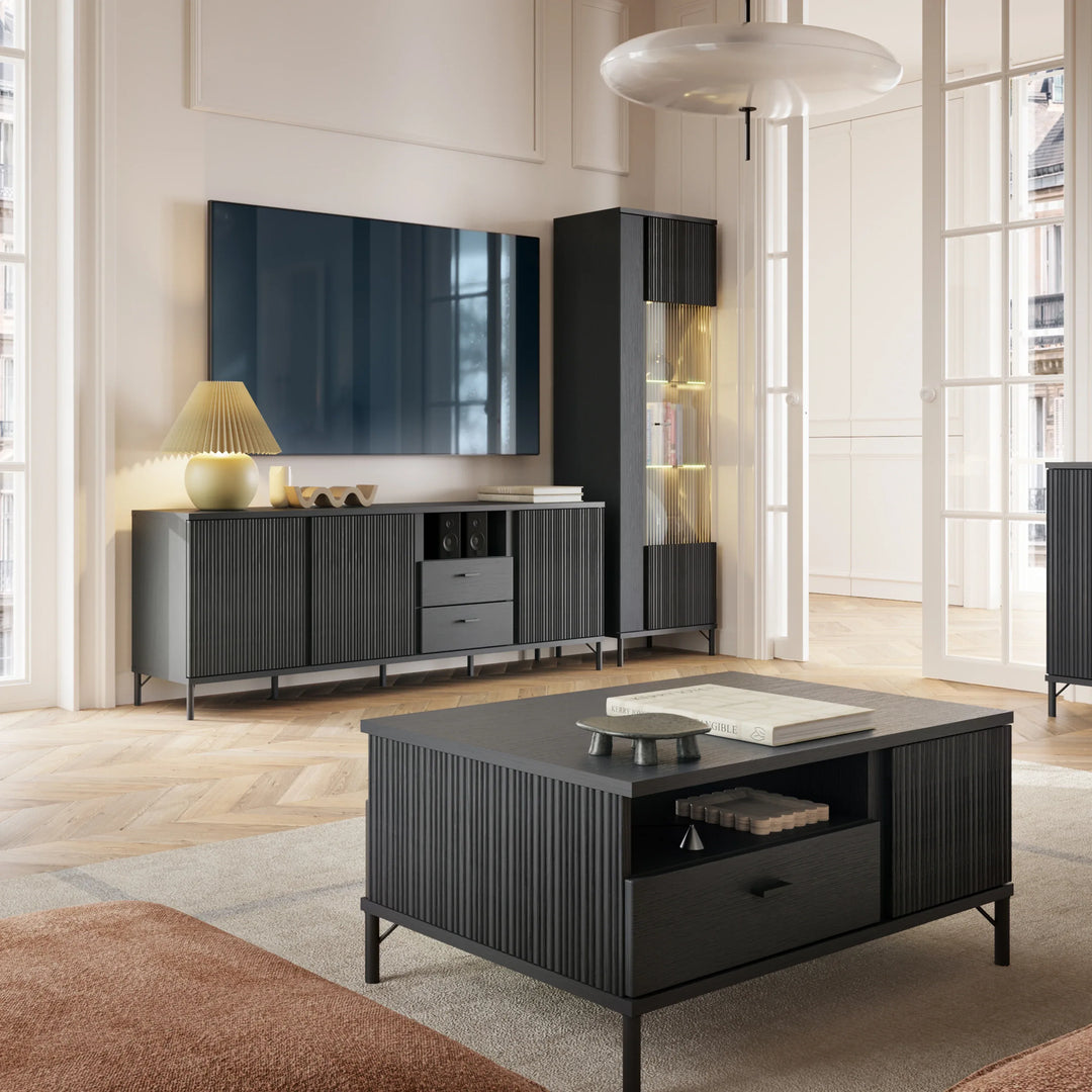 Lusaka Display Cabinet 1 Door in Black Graphite - TidySpaces