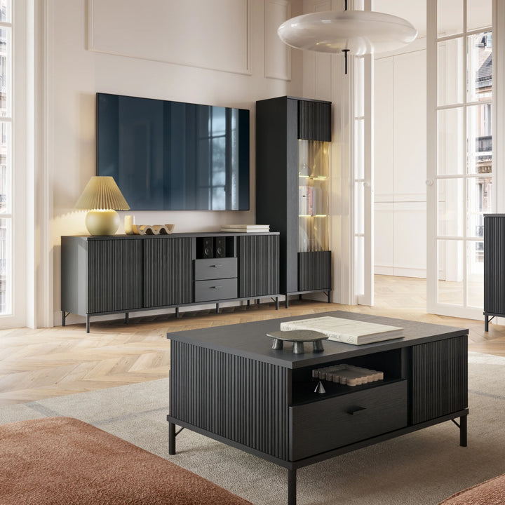 Lusaka Display Cabinet 1 Door in Black Graphite - TidySpaces