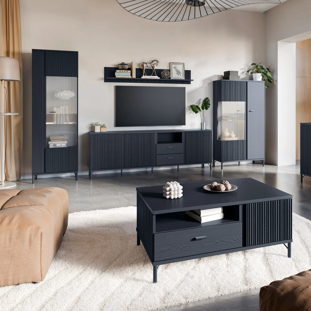 Lusaka Display Cabinet 1 Door in Black Graphite - TidySpaces