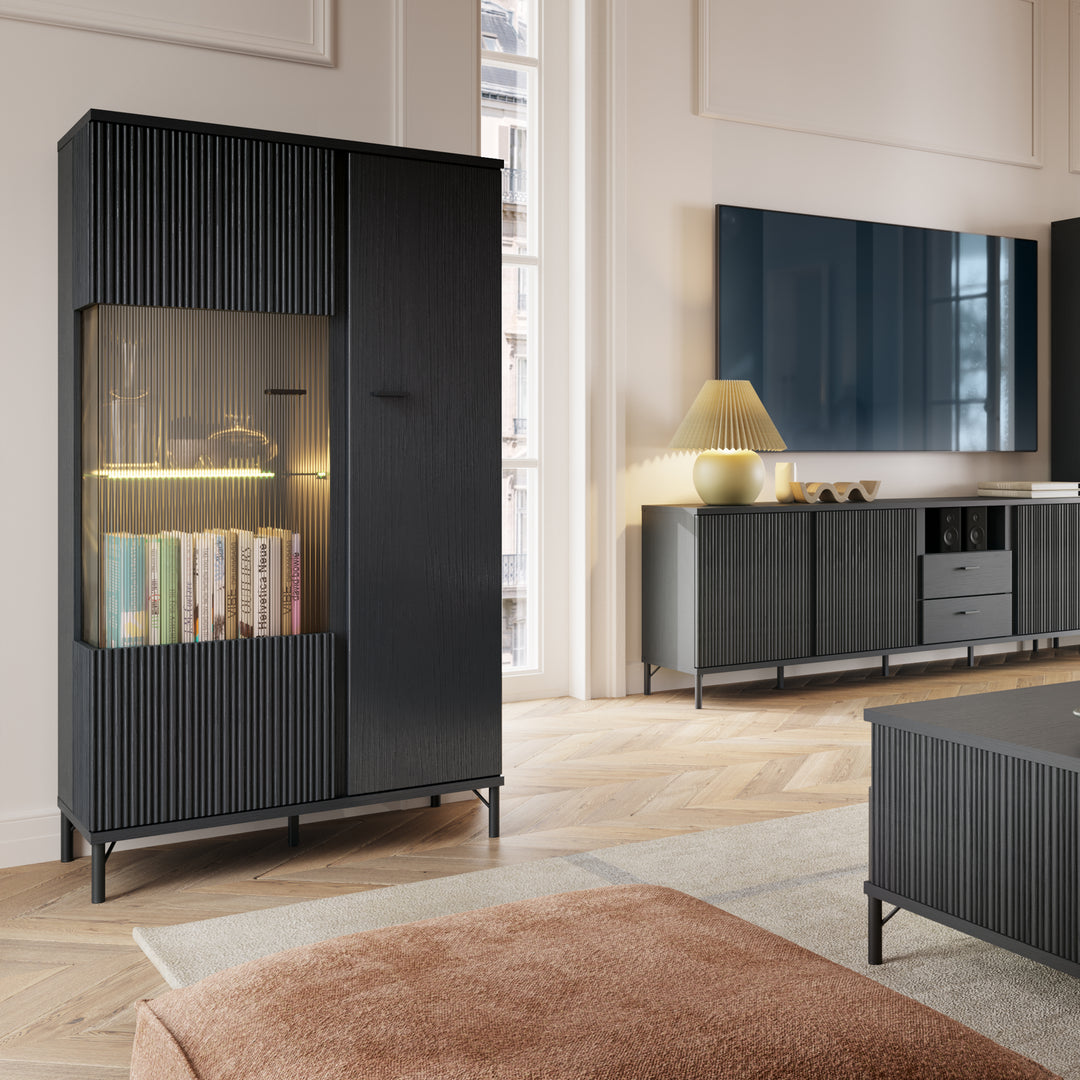 Lusaka Display Cabinet 2 Door in Black Graphite - TidySpaces