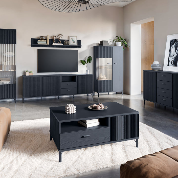 Lusaka Display Cabinet 2 Door in Black Graphite - TidySpaces