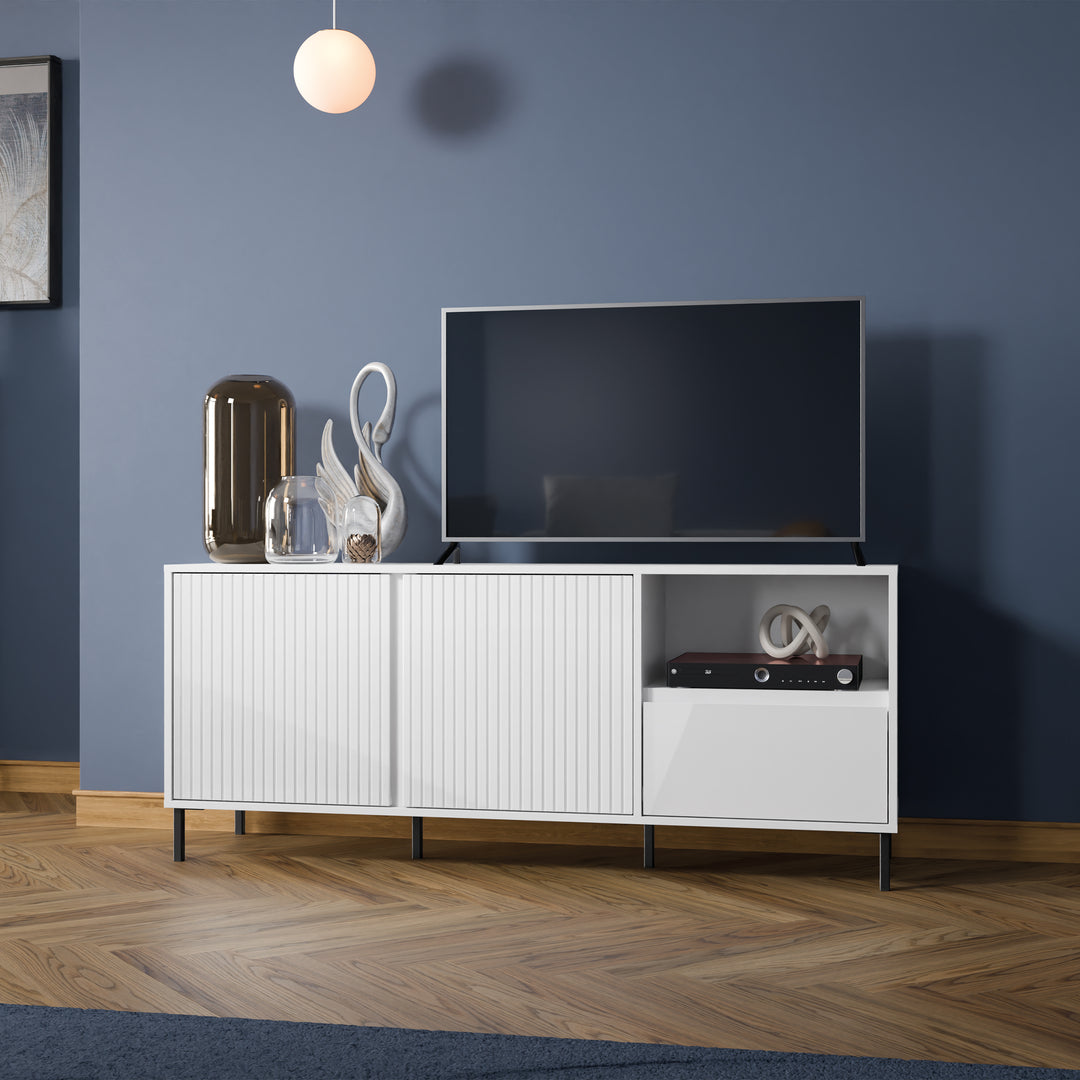 Avenale Wide TV Cabinet 2 Door 1 Drawer in Alpine White High Gloss - TidySpaces