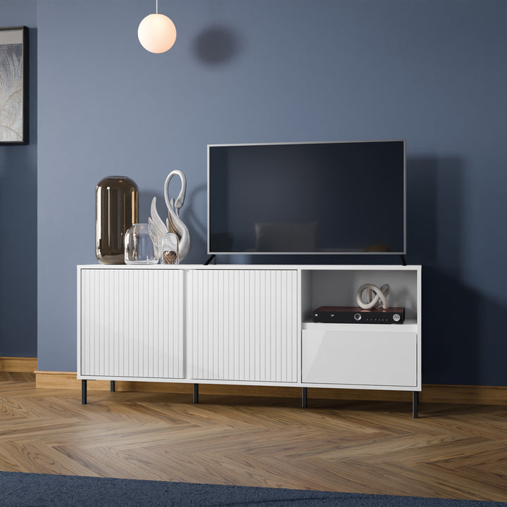 Avenale Wide TV Cabinet 2 Door 1 Drawer in Alpine White High Gloss - TidySpaces
