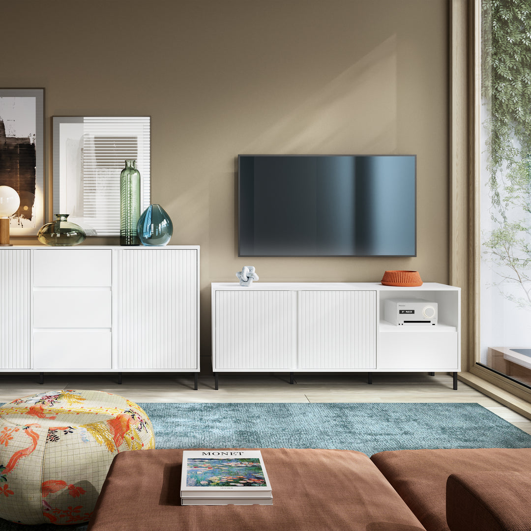Avenale Wide TV Cabinet 2 Door 1 Drawer in Alpine White High Gloss - TidySpaces