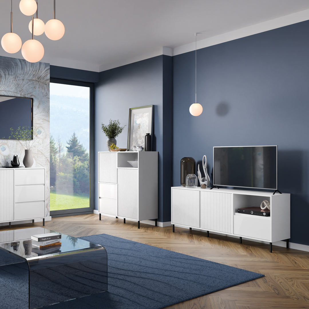 Avenale Wide TV Cabinet 2 Door 1 Drawer in Alpine White High Gloss - TidySpaces